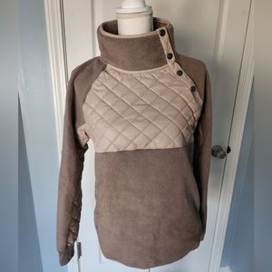 NWT, Abercrombie & Fitch, Asymmetrical Tan Snap- Up Fleece Sweatshirt,Size Small